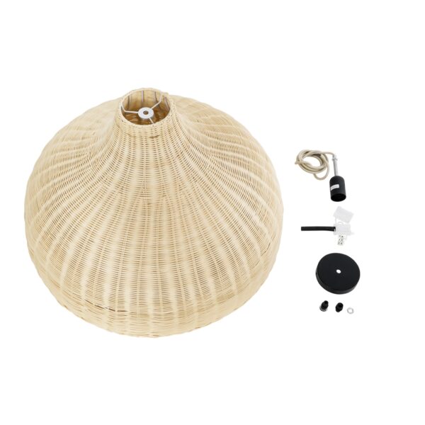 GloboStar® AFURU 01828 Boho Κρεμαστό Φωτιστικό Οροφής Μονόφωτο 1 x E27 AC220-240V IP20 – Φ60 x Υ40cm – Μπεζ Ξύλινο Μπαμπού Πλέγμα Καμπάνα – 5 Χρόνια Εγγύηση