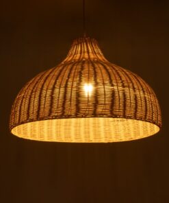 GloboStar® AFURU 01828 Boho Κρεμαστό Φωτιστικό Οροφής Μονόφωτο 1 x E27 AC220-240V IP20 – Φ60 x Υ40cm – Μπεζ Ξύλινο Μπαμπού Πλέγμα Καμπάνα – 5 Χρόνια Εγγύηση