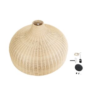 GloboStar® AFURU 01829 Boho Κρεμαστό Φωτιστικό Οροφής Μονόφωτο 1 x E27 AC220-240V IP20 – Φ100 x Υ60cm – Μπεζ Ξύλινο Μπαμπού Πλέγμα Καμπάνα – 5 Χρόνια Εγγύηση