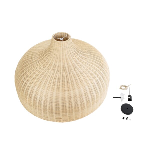 GloboStar® AFURU 01829 Boho Κρεμαστό Φωτιστικό Οροφής Μονόφωτο 1 x E27 AC220-240V IP20 – Φ100 x Υ60cm – Μπεζ Ξύλινο Μπαμπού Πλέγμα Καμπάνα – 5 Χρόνια Εγγύηση