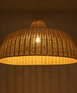 GloboStar® AFURU 01829 Boho Κρεμαστό Φωτιστικό Οροφής Μονόφωτο 1 x E27 AC220-240V IP20 – Φ100 x Υ60cm – Μπεζ Ξύλινο Μπαμπού Πλέγμα Καμπάνα – 5 Χρόνια Εγγύηση