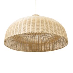 GloboStar® AFURU 01829 Boho Κρεμαστό Φωτιστικό Οροφής Μονόφωτο 1 x E27 AC220-240V IP20 – Φ100 x Υ60cm – Μπεζ Ξύλινο Μπαμπού Πλέγμα Καμπάνα – 5 Χρόνια Εγγύηση