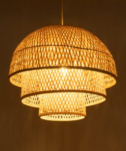 GloboStar® HIROKA 01836 Boho Κρεμαστό Φωτιστικό Οροφής Μονόφωτο 1 x E27 AC220-240V IP20 – Φ60 x Υ50cm – Μπεζ Ξύλινο Μπαμπού Πλέγμα – 5 Χρόνια Εγγύηση