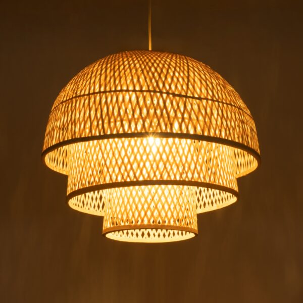 GloboStar® HIROKA 01836 Boho Κρεμαστό Φωτιστικό Οροφής Μονόφωτο 1 x E27 AC220-240V IP20 – Φ60 x Υ50cm – Μπεζ Ξύλινο Μπαμπού Πλέγμα – 5 Χρόνια Εγγύηση