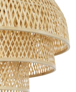 GloboStar® HIROKA 01836 Boho Κρεμαστό Φωτιστικό Οροφής Μονόφωτο 1 x E27 AC220-240V IP20 – Φ60 x Υ50cm – Μπεζ Ξύλινο Μπαμπού Πλέγμα – 5 Χρόνια Εγγύηση