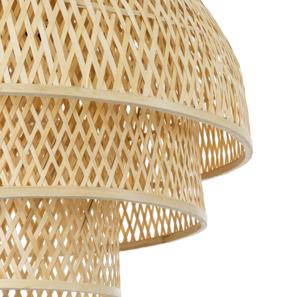 GloboStar® HIROKA 01836 Boho Κρεμαστό Φωτιστικό Οροφής Μονόφωτο 1 x E27 AC220-240V IP20 – Φ60 x Υ50cm – Μπεζ Ξύλινο Μπαμπού Πλέγμα – 5 Χρόνια Εγγύηση