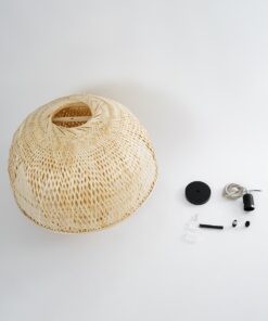 GloboStar® HIROKA 01836 Boho Κρεμαστό Φωτιστικό Οροφής Μονόφωτο 1 x E27 AC220-240V IP20 – Φ60 x Υ50cm – Μπεζ Ξύλινο Μπαμπού Πλέγμα – 5 Χρόνια Εγγύηση