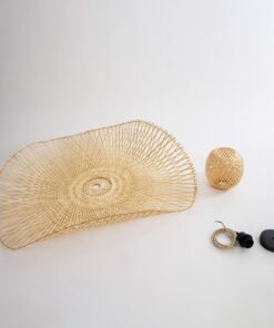 GloboStar® CINNABAR 01838 Boho Κρεμαστό Φωτιστικό Οροφής Μονόφωτο 1 x E27 AC220-240V IP20 – Φ100 x Υ21cm – Μπεζ Ξύλινο Μπαμπού Πλέγμα – 5 Χρόνια Εγγύηση