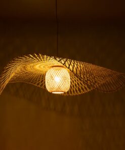 GloboStar® CINNABAR 01838 Boho Κρεμαστό Φωτιστικό Οροφής Μονόφωτο 1 x E27 AC220-240V IP20 – Φ100 x Υ21cm – Μπεζ Ξύλινο Μπαμπού Πλέγμα – 5 Χρόνια Εγγύηση