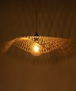 GloboStar® MELEMELE 01841 Boho Κρεμαστό Φωτιστικό Οροφής Μονόφωτο 1 x E27 AC220-240V IP20 – Φ75 x Υ10cm – Μπεζ Ξύλινο Μπαμπού Πλέγμα – 5 Χρόνια Εγγύηση