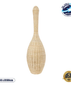 GloboStar® PARADIS 01843 Boho Επιδαπέδιο Φωτιστικό Μονόφωτο 1 x E27 AC220-240V IP20 – Φ30 x Υ100cm – Μπεζ Ξύλινο Ρατάν Πλέγμα – 5 Χρόνια Εγγύηση