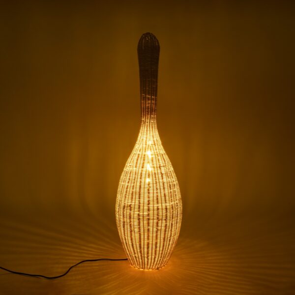 GloboStar® PARADIS 01843 Boho Επιδαπέδιο Φωτιστικό Μονόφωτο 1 x E27 AC220-240V IP20 – Φ30 x Υ100cm – Μπεζ Ξύλινο Ρατάν Πλέγμα – 5 Χρόνια Εγγύηση