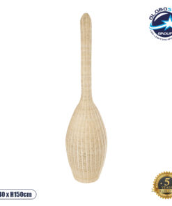 GloboStar® PARADIS 01845 Boho Επιδαπέδιο Φωτιστικό Μονόφωτο 1 x E27 AC220-240V IP20 – Φ40 x Υ150cm – Μπεζ Ξύλινο Ρατάν Πλέγμα – 5 Χρόνια Εγγύηση