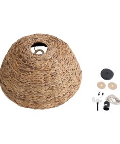 GloboStar® MANGATA 01847 Boho Κρεμαστό Φωτιστικό Οροφής Μονόφωτο 1 x E27 AC220-240V IP20 – Φ60 x Υ28cm – Καφέ Water Hyacinth – Υδρουάκινθος Πλέγμα Καμπάνα – 5 Χρόνια Εγγύηση