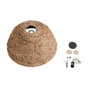 GloboStar® MANGATA 01847 Boho Κρεμαστό Φωτιστικό Οροφής Μονόφωτο 1 x E27 AC220-240V IP20 – Φ60 x Υ28cm – Καφέ Water Hyacinth – Υδρουάκινθος Πλέγμα Καμπάνα – 5 Χρόνια Εγγύηση