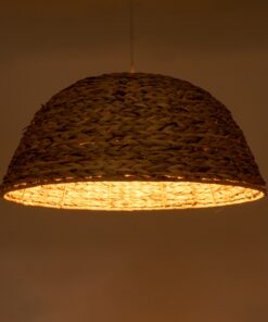 GloboStar® MANGATA 01847 Boho Κρεμαστό Φωτιστικό Οροφής Μονόφωτο 1 x E27 AC220-240V IP20 – Φ60 x Υ28cm – Καφέ Water Hyacinth – Υδρουάκινθος Πλέγμα Καμπάνα – 5 Χρόνια Εγγύηση