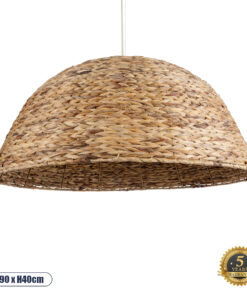 GloboStar® MANGATA 01848 Boho Κρεμαστό Φωτιστικό Οροφής Μονόφωτο 1 x E27 AC220-240V IP20 – Φ90 x Υ40cm – Καφέ Water Hyacinth – Υδρουάκινθος Πλέγμα Καμπάνα – 5 Χρόνια Εγγύηση