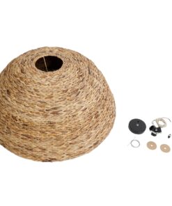 GloboStar® MANGATA 01848 Boho Κρεμαστό Φωτιστικό Οροφής Μονόφωτο 1 x E27 AC220-240V IP20 – Φ90 x Υ40cm – Καφέ Water Hyacinth – Υδρουάκινθος Πλέγμα Καμπάνα – 5 Χρόνια Εγγύηση