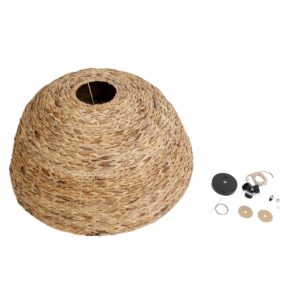 GloboStar® MANGATA 01848 Boho Κρεμαστό Φωτιστικό Οροφής Μονόφωτο 1 x E27 AC220-240V IP20 – Φ90 x Υ40cm – Καφέ Water Hyacinth – Υδρουάκινθος Πλέγμα Καμπάνα – 5 Χρόνια Εγγύηση