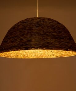 GloboStar® MANGATA 01848 Boho Κρεμαστό Φωτιστικό Οροφής Μονόφωτο 1 x E27 AC220-240V IP20 – Φ90 x Υ40cm – Καφέ Water Hyacinth – Υδρουάκινθος Πλέγμα Καμπάνα – 5 Χρόνια Εγγύηση