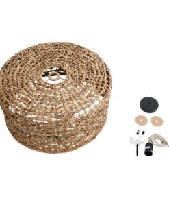 GloboStar® MANGATA 01849 Boho Κρεμαστό Φωτιστικό Οροφής Μονόφωτο 1 x E27 AC220-240V IP20 – Φ60 x Υ28cm – Καφέ Water Hyacinth – Υδρουάκινθος Πλέγμα Καμπάνα – 5 Χρόνια Εγγύηση