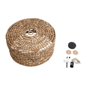 GloboStar® MANGATA 01849 Boho Κρεμαστό Φωτιστικό Οροφής Μονόφωτο 1 x E27 AC220-240V IP20 – Φ60 x Υ28cm – Καφέ Water Hyacinth – Υδρουάκινθος Πλέγμα Καμπάνα – 5 Χρόνια Εγγύηση