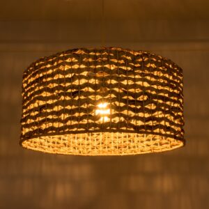 GloboStar® MANGATA 01849 Boho Κρεμαστό Φωτιστικό Οροφής Μονόφωτο 1 x E27 AC220-240V IP20 – Φ60 x Υ28cm – Καφέ Water Hyacinth – Υδρουάκινθος Πλέγμα Καμπάνα – 5 Χρόνια Εγγύηση