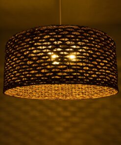 GloboStar® MANGATA 01850 Boho Κρεμαστό Φωτιστικό Οροφής Μονόφωτο 1 x E27 AC220-240V IP20 – Φ90 x Υ40cm – Καφέ Water Hyacinth – Υδρουάκινθος Πλέγμα Καμπάνα – 5 Χρόνια Εγγύηση