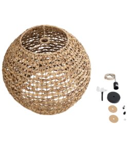 GloboStar® MANGATA 01851 Boho Κρεμαστό Φωτιστικό Οροφής Μονόφωτο 1 x E27 AC220-240V IP20 – Φ60 x Υ50cm – Καφέ Water Hyacinth – Υδρουάκινθος Πλέγμα Καμπάνα – 5 Χρόνια Εγγύηση