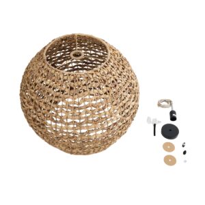 GloboStar® MANGATA 01851 Boho Κρεμαστό Φωτιστικό Οροφής Μονόφωτο 1 x E27 AC220-240V IP20 – Φ60 x Υ50cm – Καφέ Water Hyacinth – Υδρουάκινθος Πλέγμα Καμπάνα – 5 Χρόνια Εγγύηση