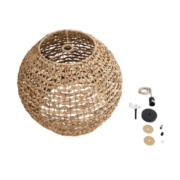 GloboStar® MANGATA 01851 Boho Κρεμαστό Φωτιστικό Οροφής Μονόφωτο 1 x E27 AC220-240V IP20 – Φ60 x Υ50cm – Καφέ Water Hyacinth – Υδρουάκινθος Πλέγμα Καμπάνα – 5 Χρόνια Εγγύηση
