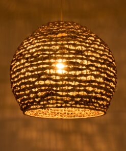 GloboStar® MANGATA 01851 Boho Κρεμαστό Φωτιστικό Οροφής Μονόφωτο 1 x E27 AC220-240V IP20 – Φ60 x Υ50cm – Καφέ Water Hyacinth – Υδρουάκινθος Πλέγμα Καμπάνα – 5 Χρόνια Εγγύηση