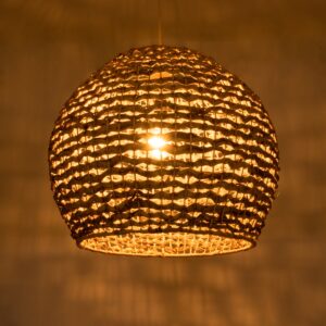 GloboStar® MANGATA 01851 Boho Κρεμαστό Φωτιστικό Οροφής Μονόφωτο 1 x E27 AC220-240V IP20 – Φ60 x Υ50cm – Καφέ Water Hyacinth – Υδρουάκινθος Πλέγμα Καμπάνα – 5 Χρόνια Εγγύηση