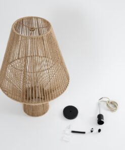 GloboStar® CAYMAN 01853 Boho Κρεμαστό Φωτιστικό Οροφής Μονόφωτο 1 x E27 AC220-240V IP20 – Φ40 x Υ60cm – Μπεζ Λεπτό Σχοινί Τριχιά Πλέγμα – 5 Χρόνια Εγγύηση