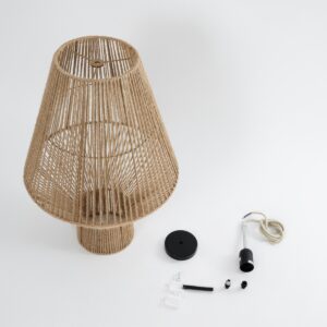 GloboStar® CAYMAN 01853 Boho Κρεμαστό Φωτιστικό Οροφής Μονόφωτο 1 x E27 AC220-240V IP20 – Φ40 x Υ60cm – Μπεζ Λεπτό Σχοινί Τριχιά Πλέγμα – 5 Χρόνια Εγγύηση