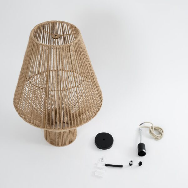 GloboStar® CAYMAN 01853 Boho Κρεμαστό Φωτιστικό Οροφής Μονόφωτο 1 x E27 AC220-240V IP20 – Φ40 x Υ60cm – Μπεζ Λεπτό Σχοινί Τριχιά Πλέγμα – 5 Χρόνια Εγγύηση