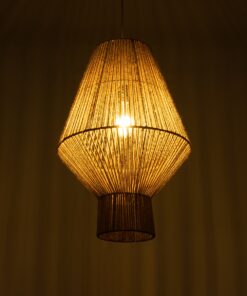 GloboStar® CAYMAN 01853 Boho Κρεμαστό Φωτιστικό Οροφής Μονόφωτο 1 x E27 AC220-240V IP20 – Φ40 x Υ60cm – Μπεζ Λεπτό Σχοινί Τριχιά Πλέγμα – 5 Χρόνια Εγγύηση