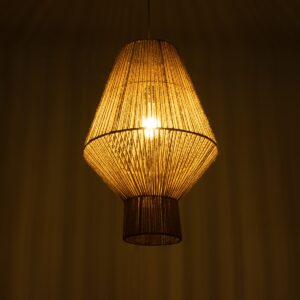 GloboStar® CAYMAN 01853 Boho Κρεμαστό Φωτιστικό Οροφής Μονόφωτο 1 x E27 AC220-240V IP20 – Φ40 x Υ60cm – Μπεζ Λεπτό Σχοινί Τριχιά Πλέγμα – 5 Χρόνια Εγγύηση