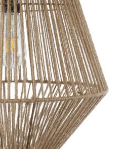 GloboStar® CAYMAN 01853 Boho Κρεμαστό Φωτιστικό Οροφής Μονόφωτο 1 x E27 AC220-240V IP20 – Φ40 x Υ60cm – Μπεζ Λεπτό Σχοινί Τριχιά Πλέγμα – 5 Χρόνια Εγγύηση