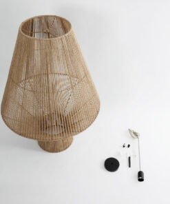 GloboStar® CAYMAN 01854 Boho Κρεμαστό Φωτιστικό Οροφής Μονόφωτο 1 x E27 AC220-240V IP20 – Φ60 x Υ86cm – Μπεζ Λεπτό Σχοινί Τριχιά Πλέγμα – 5 Χρόνια Εγγύηση