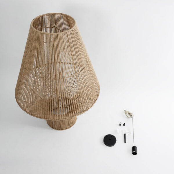GloboStar® CAYMAN 01854 Boho Κρεμαστό Φωτιστικό Οροφής Μονόφωτο 1 x E27 AC220-240V IP20 – Φ60 x Υ86cm – Μπεζ Λεπτό Σχοινί Τριχιά Πλέγμα – 5 Χρόνια Εγγύηση