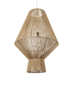 GloboStar® CAYMAN 01854 Boho Κρεμαστό Φωτιστικό Οροφής Μονόφωτο 1 x E27 AC220-240V IP20 – Φ60 x Υ86cm – Μπεζ Λεπτό Σχοινί Τριχιά Πλέγμα – 5 Χρόνια Εγγύηση