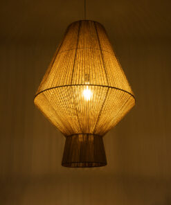 GloboStar® CAYMAN 01854 Boho Κρεμαστό Φωτιστικό Οροφής Μονόφωτο 1 x E27 AC220-240V IP20 – Φ60 x Υ86cm – Μπεζ Λεπτό Σχοινί Τριχιά Πλέγμα – 5 Χρόνια Εγγύηση