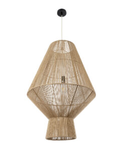 GloboStar® CAYMAN 01854 Boho Κρεμαστό Φωτιστικό Οροφής Μονόφωτο 1 x E27 AC220-240V IP20 – Φ60 x Υ86cm – Μπεζ Λεπτό Σχοινί Τριχιά Πλέγμα – 5 Χρόνια Εγγύηση