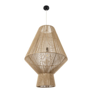 GloboStar® CAYMAN 01854 Boho Κρεμαστό Φωτιστικό Οροφής Μονόφωτο 1 x E27 AC220-240V IP20 – Φ60 x Υ86cm – Μπεζ Λεπτό Σχοινί Τριχιά Πλέγμα – 5 Χρόνια Εγγύηση