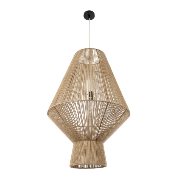 GloboStar® CAYMAN 01854 Boho Κρεμαστό Φωτιστικό Οροφής Μονόφωτο 1 x E27 AC220-240V IP20 – Φ60 x Υ86cm – Μπεζ Λεπτό Σχοινί Τριχιά Πλέγμα – 5 Χρόνια Εγγύηση