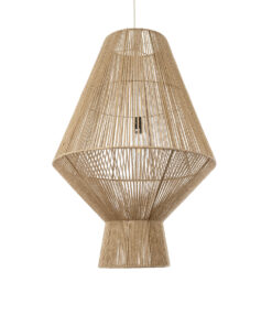 GloboStar® CAYMAN 01854 Boho Κρεμαστό Φωτιστικό Οροφής Μονόφωτο 1 x E27 AC220-240V IP20 – Φ60 x Υ86cm – Μπεζ Λεπτό Σχοινί Τριχιά Πλέγμα – 5 Χρόνια Εγγύηση