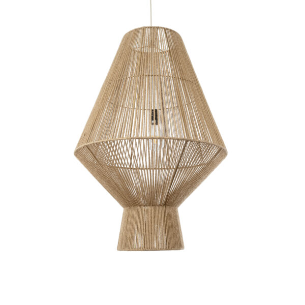 GloboStar® CAYMAN 01854 Boho Κρεμαστό Φωτιστικό Οροφής Μονόφωτο 1 x E27 AC220-240V IP20 – Φ60 x Υ86cm – Μπεζ Λεπτό Σχοινί Τριχιά Πλέγμα – 5 Χρόνια Εγγύηση