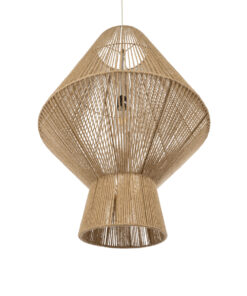 GloboStar® CAYMAN 01854 Boho Κρεμαστό Φωτιστικό Οροφής Μονόφωτο 1 x E27 AC220-240V IP20 – Φ60 x Υ86cm – Μπεζ Λεπτό Σχοινί Τριχιά Πλέγμα – 5 Χρόνια Εγγύηση