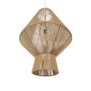 GloboStar® CAYMAN 01854 Boho Κρεμαστό Φωτιστικό Οροφής Μονόφωτο 1 x E27 AC220-240V IP20 – Φ60 x Υ86cm – Μπεζ Λεπτό Σχοινί Τριχιά Πλέγμα – 5 Χρόνια Εγγύηση